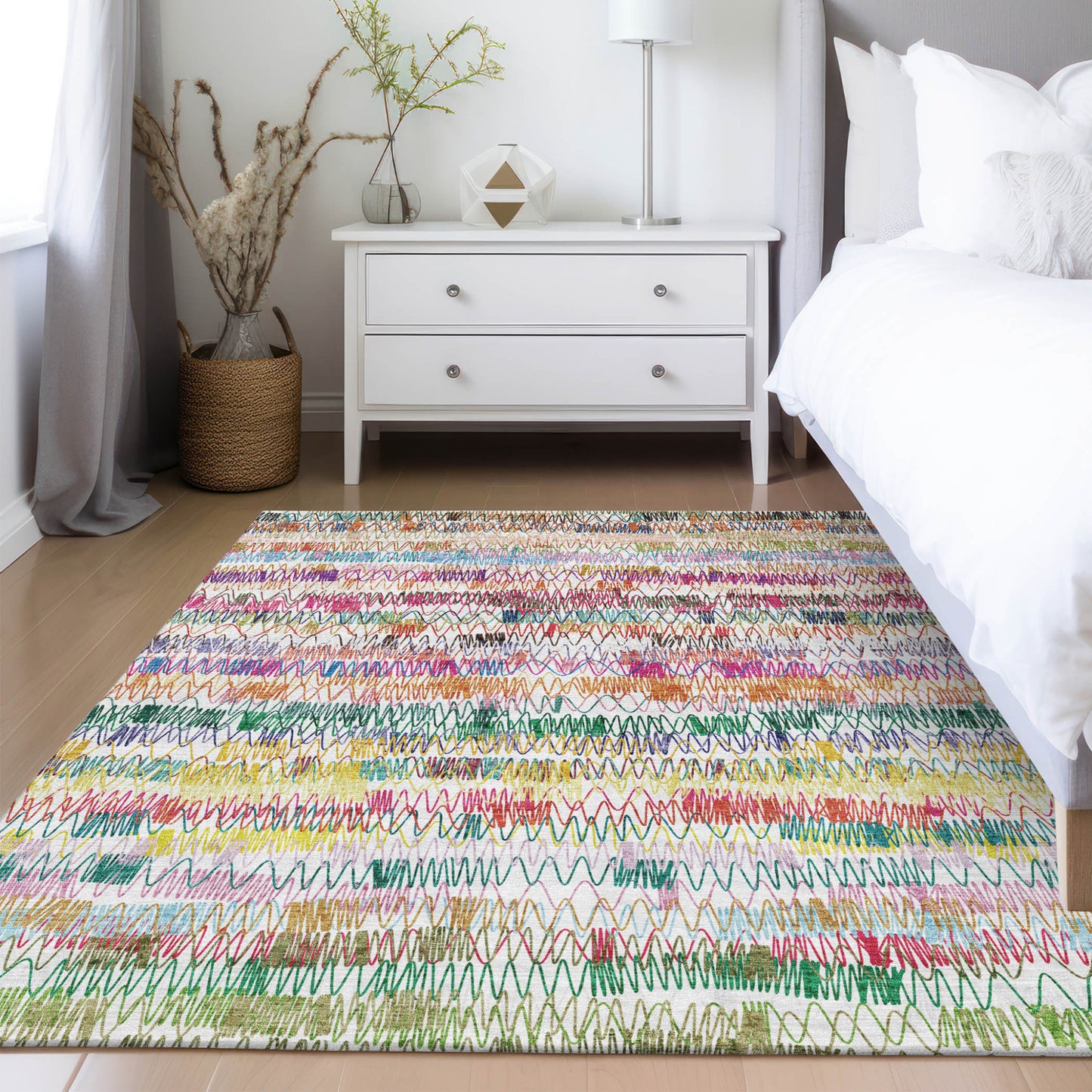 3' X 5' Green Ivory And Purple Striped Washable Indoor Outdoor Area Rug-8