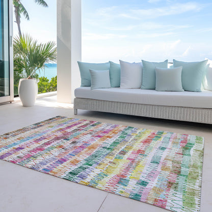 5' X 8' Green Ivory And Purple Striped Washable Indoor Outdoor Area Rug-7