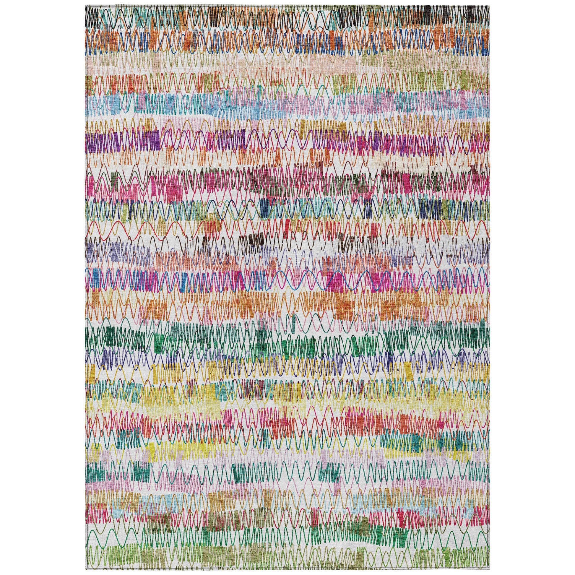 5' X 8' Green Ivory And Purple Striped Washable Indoor Outdoor Area Rug-1