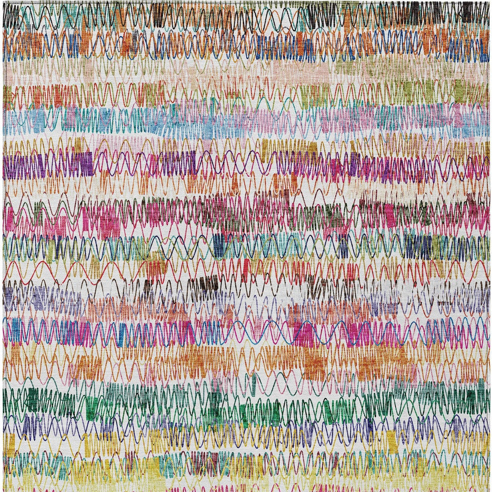 5' X 8' Green Ivory And Purple Striped Washable Indoor Outdoor Area Rug-5