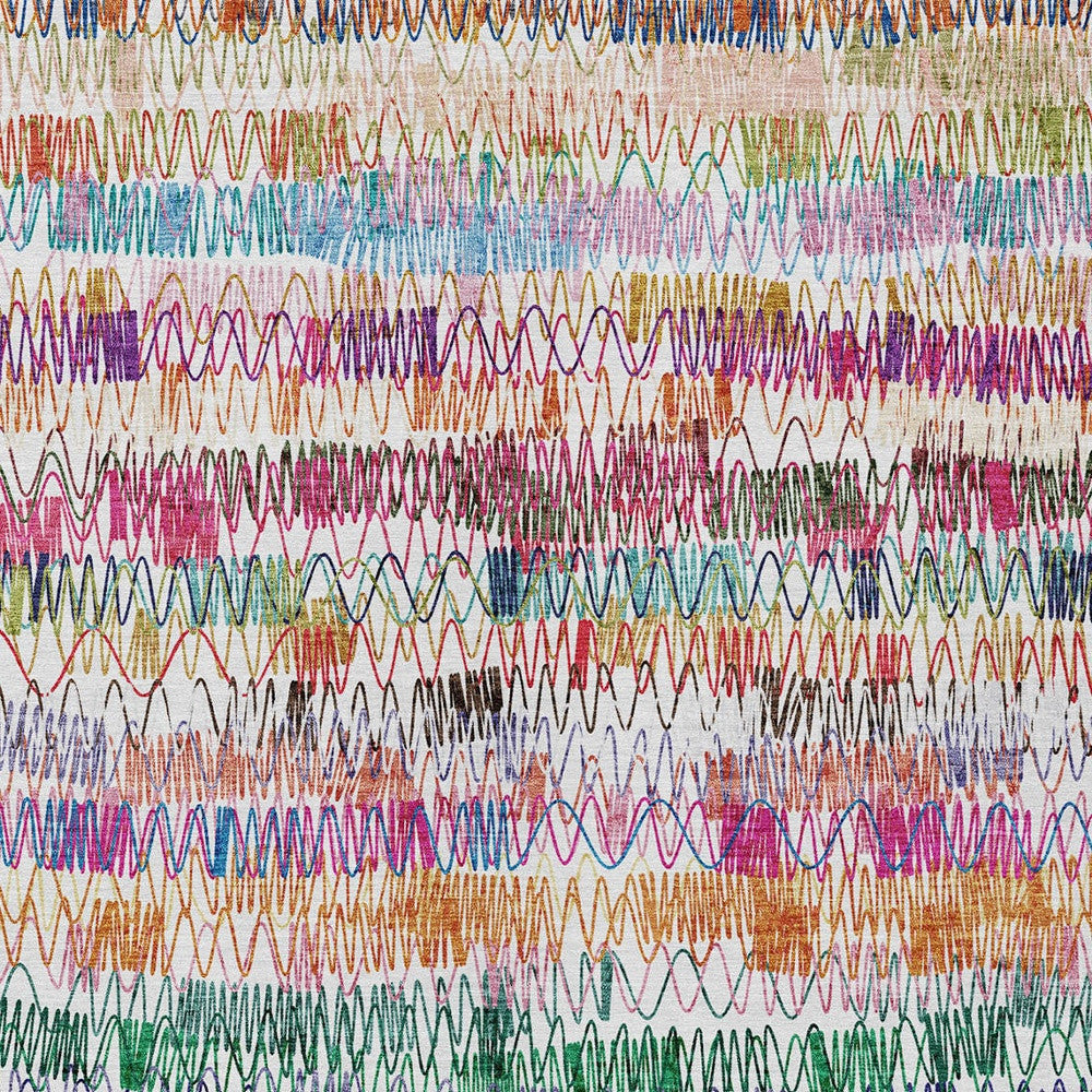 9' X 12' Green Ivory And Purple Striped Washable Indoor Outdoor Area Rug-5