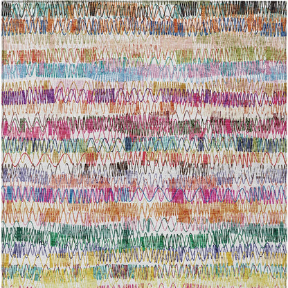 9' X 12' Green Ivory And Purple Striped Washable Indoor Outdoor Area Rug-6