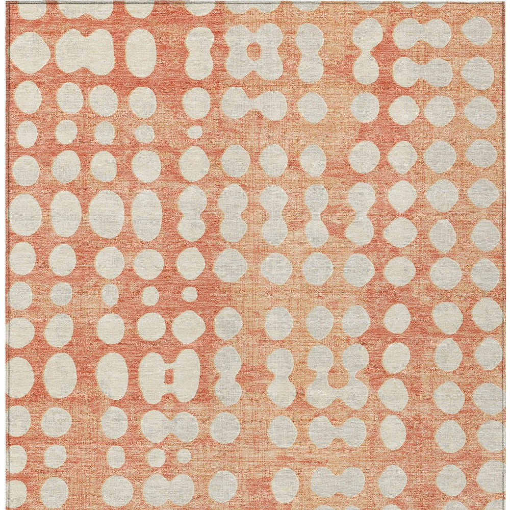 10' X 14' Coral And Ivory Abstract Washable Indoor Outdoor Area Rug-7