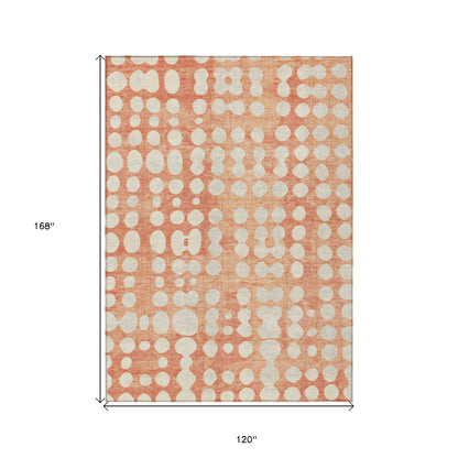 10' X 14' Coral And Ivory Abstract Washable Indoor Outdoor Area Rug-2