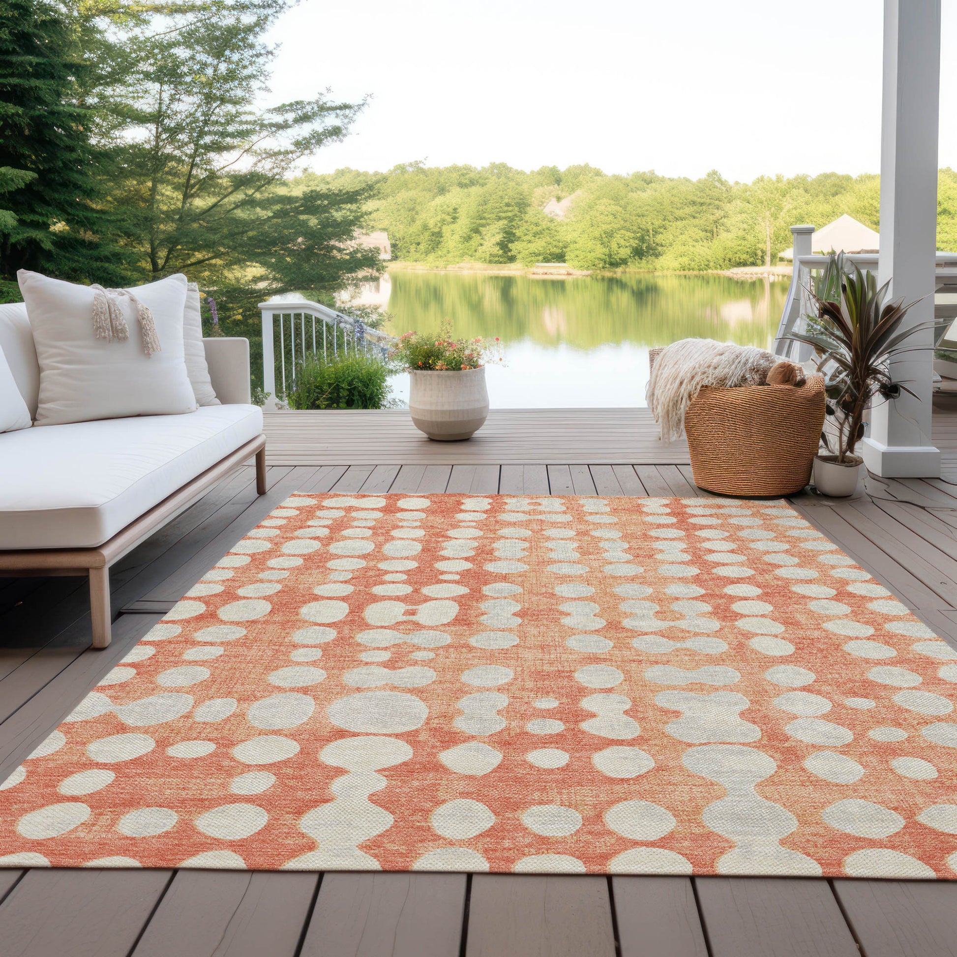 10' X 14' Coral And Ivory Abstract Washable Indoor Outdoor Area Rug-8