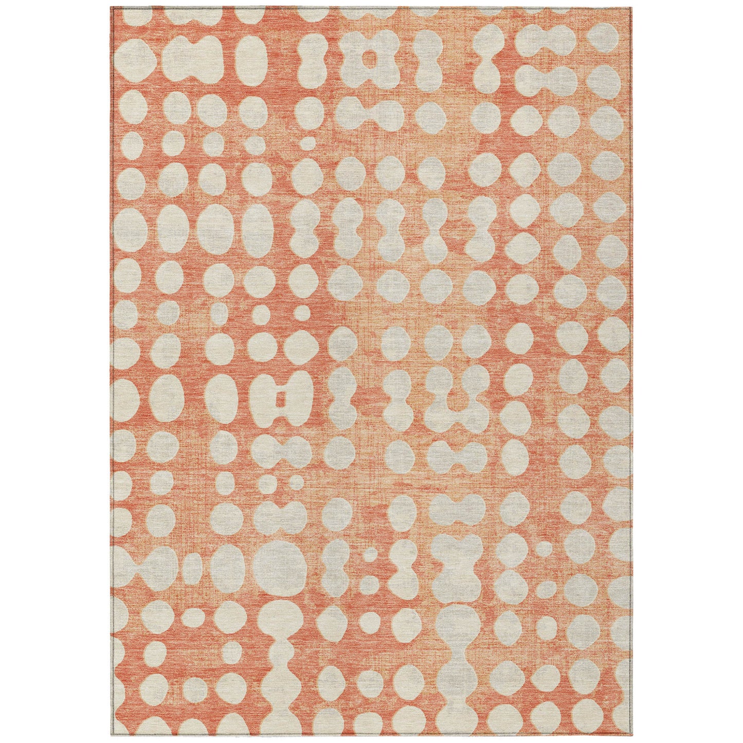 10' X 14' Coral And Ivory Abstract Washable Indoor Outdoor Area Rug-1