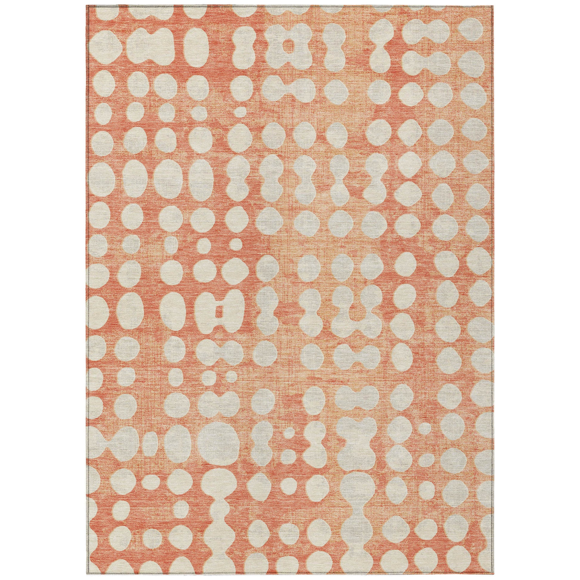 10' X 14' Coral And Ivory Abstract Washable Indoor Outdoor Area Rug-1