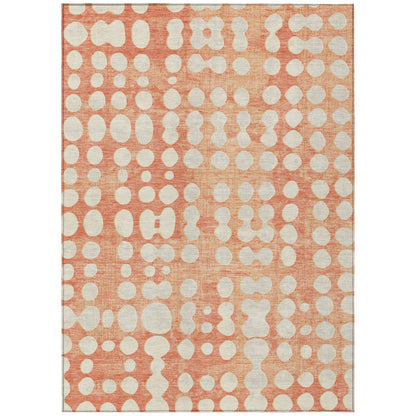 10' X 14' Coral And Ivory Abstract Washable Indoor Outdoor Area Rug-1