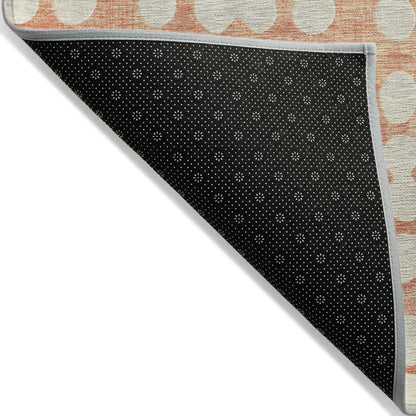 10' X 14' Coral And Ivory Abstract Washable Indoor Outdoor Area Rug-3
