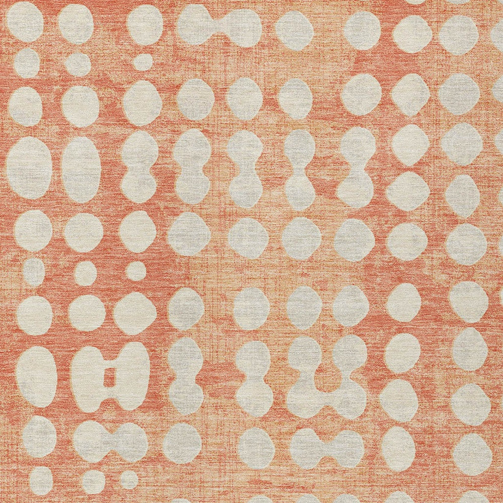 10' X 14' Coral And Ivory Abstract Washable Indoor Outdoor Area Rug-6