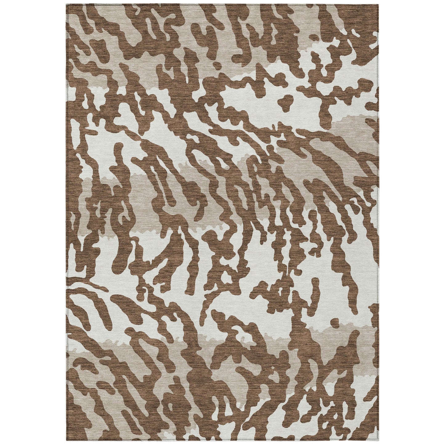 3' X 5' Chocolate Beige And Ivory Animal Print Washable Indoor Outdoor Area Rug-1