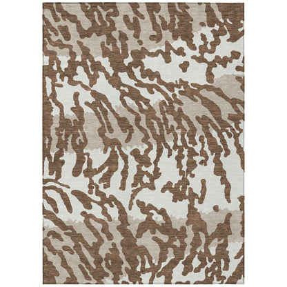 3' X 5' Chocolate Beige And Ivory Animal Print Washable Indoor Outdoor Area Rug-1