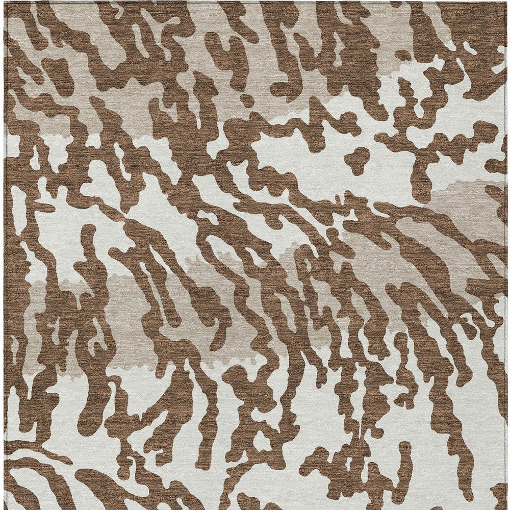 3' X 5' Chocolate Beige And Ivory Animal Print Washable Indoor Outdoor Area Rug-5