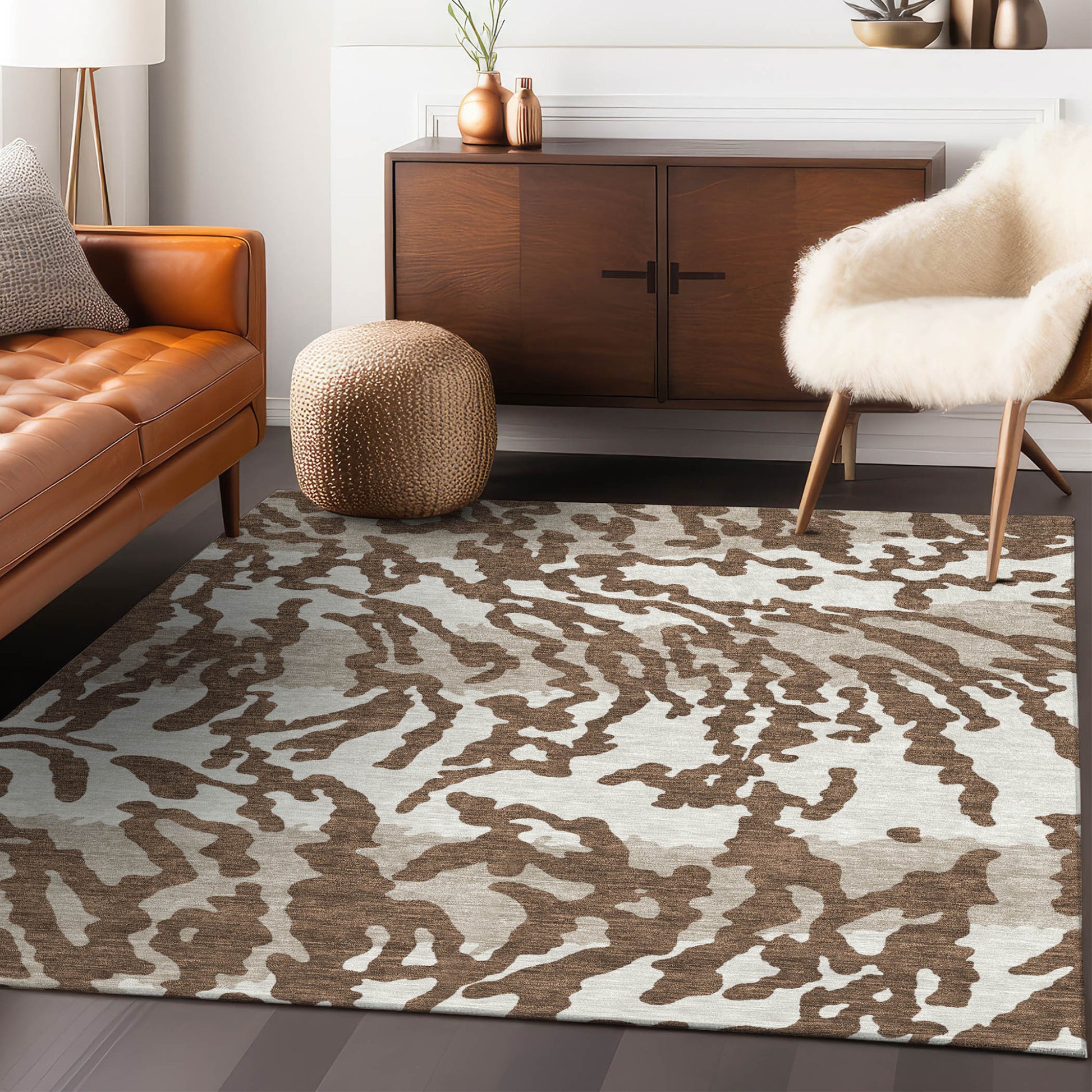 3' X 5' Chocolate Beige And Ivory Animal Print Washable Indoor Outdoor Area Rug-8