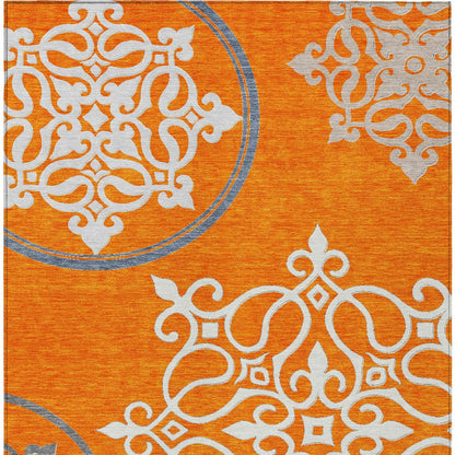 5' X 8' Orange Gray And Ivory Floral Medallion Washable Indoor Outdoor Area Rug-4