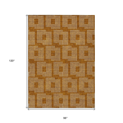 8' X 10' Terra Cotta And Ivory Geometric Washable Indoor Outdoor Area Rug-2