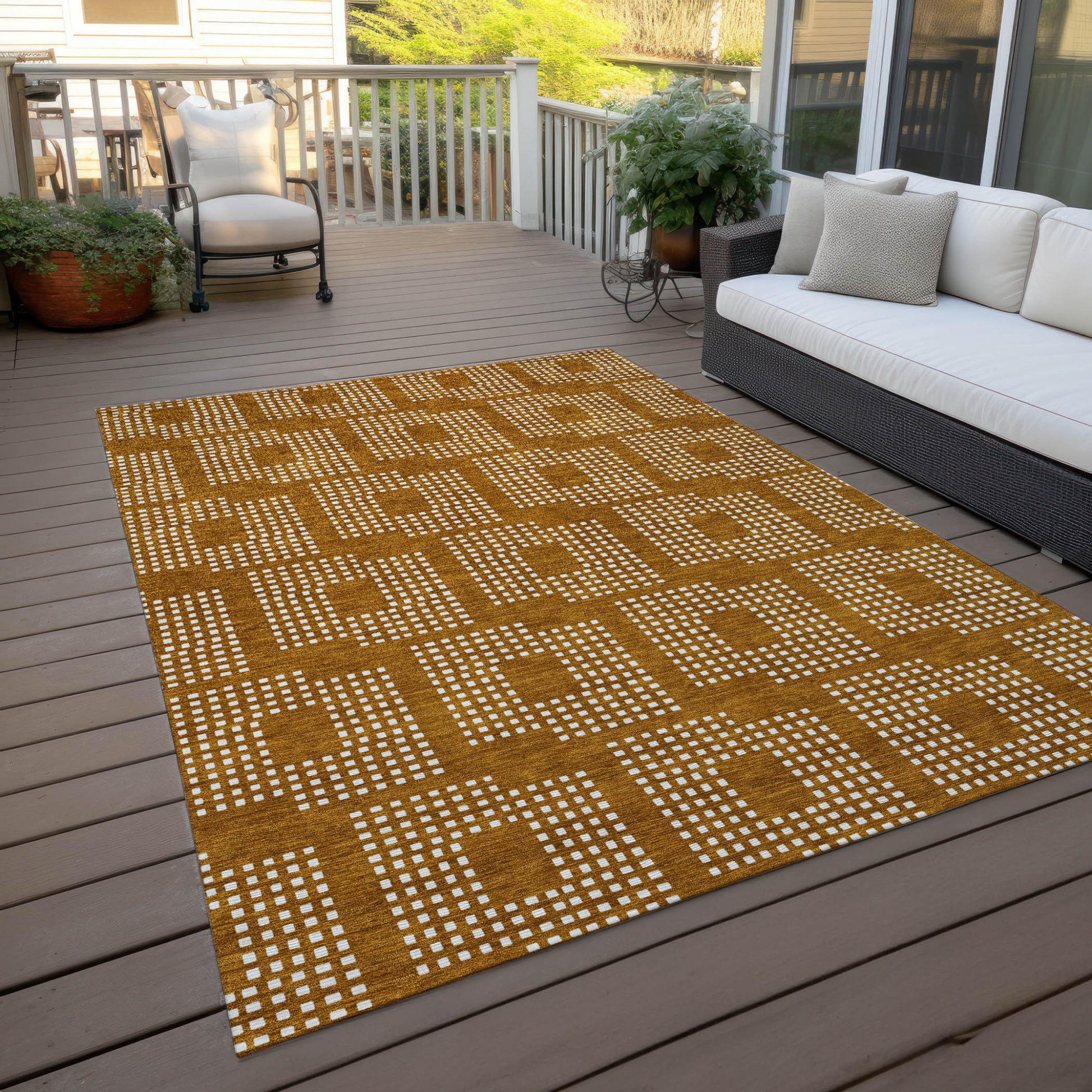 8' X 10' Terra Cotta And Ivory Geometric Washable Indoor Outdoor Area Rug-7