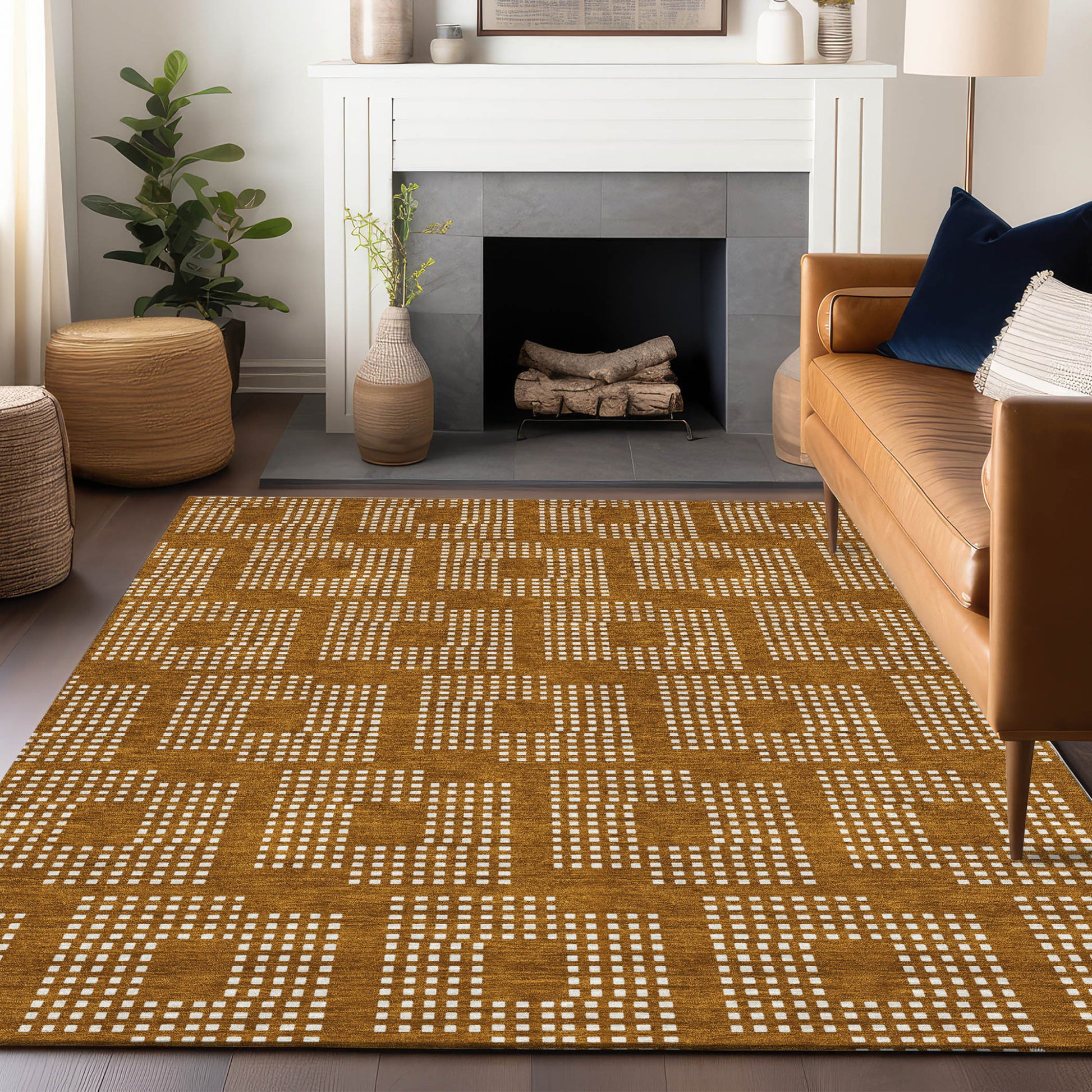8' X 10' Terra Cotta And Ivory Geometric Washable Indoor Outdoor Area Rug-8