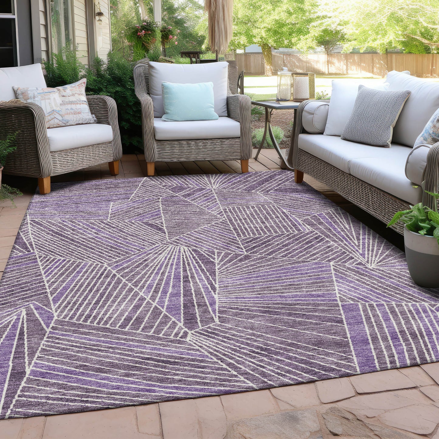 5' X 8' Purple And Ivory Geometric Washable Indoor Outdoor Area Rug-7