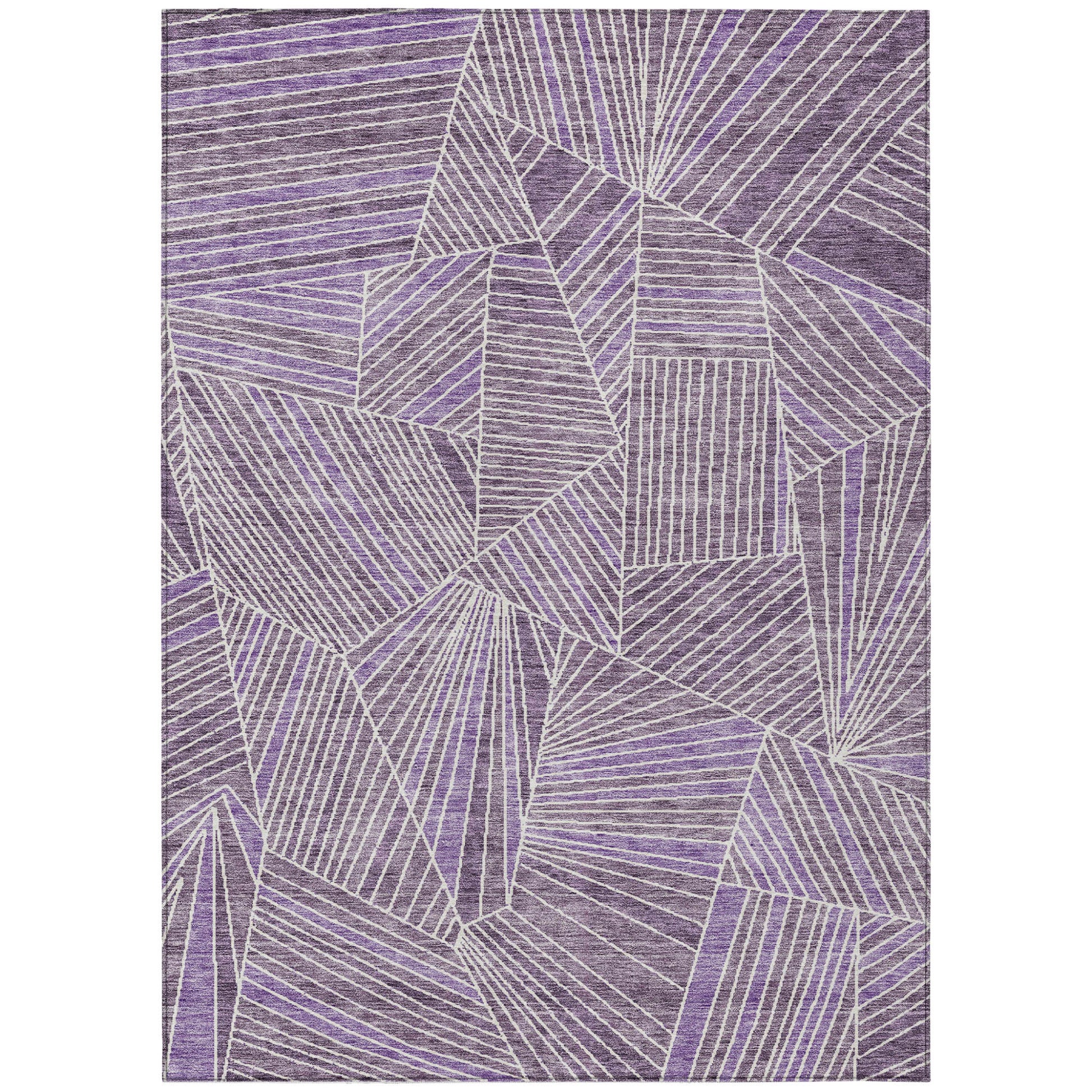 5' X 8' Purple And Ivory Geometric Washable Indoor Outdoor Area Rug-1