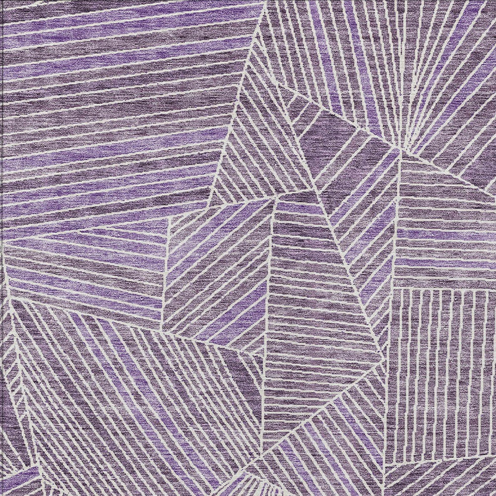 9' X 12' Purple And Ivory Geometric Washable Indoor Outdoor Area Rug-5