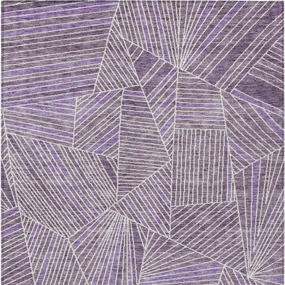 10' X 14' Purple And Ivory Geometric Washable Indoor Outdoor Area Rug-5