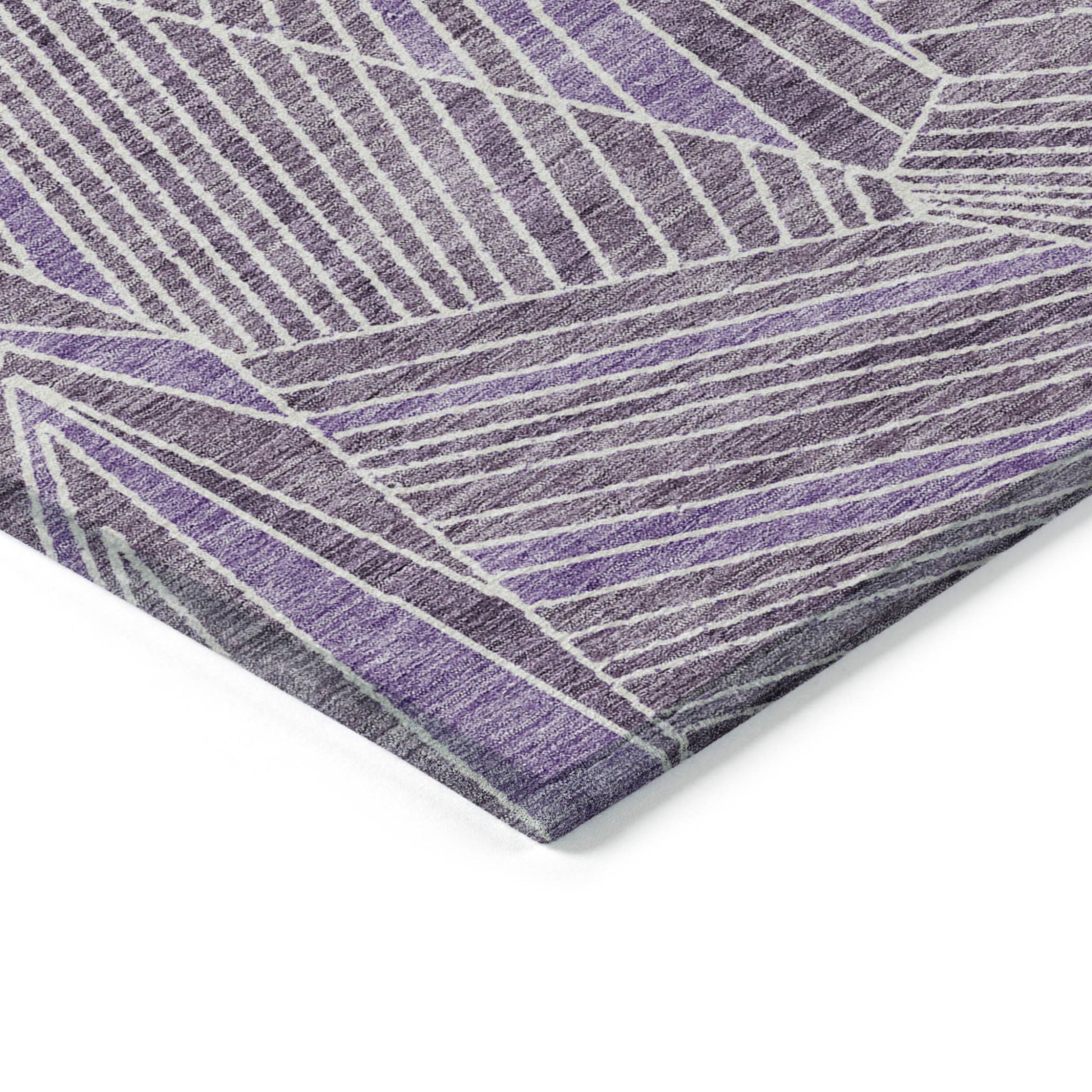 10' X 14' Purple And Ivory Geometric Washable Indoor Outdoor Area Rug-3