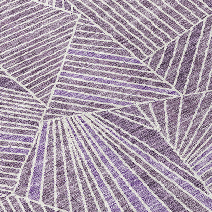 10' X 14' Purple And Ivory Geometric Washable Indoor Outdoor Area Rug-4