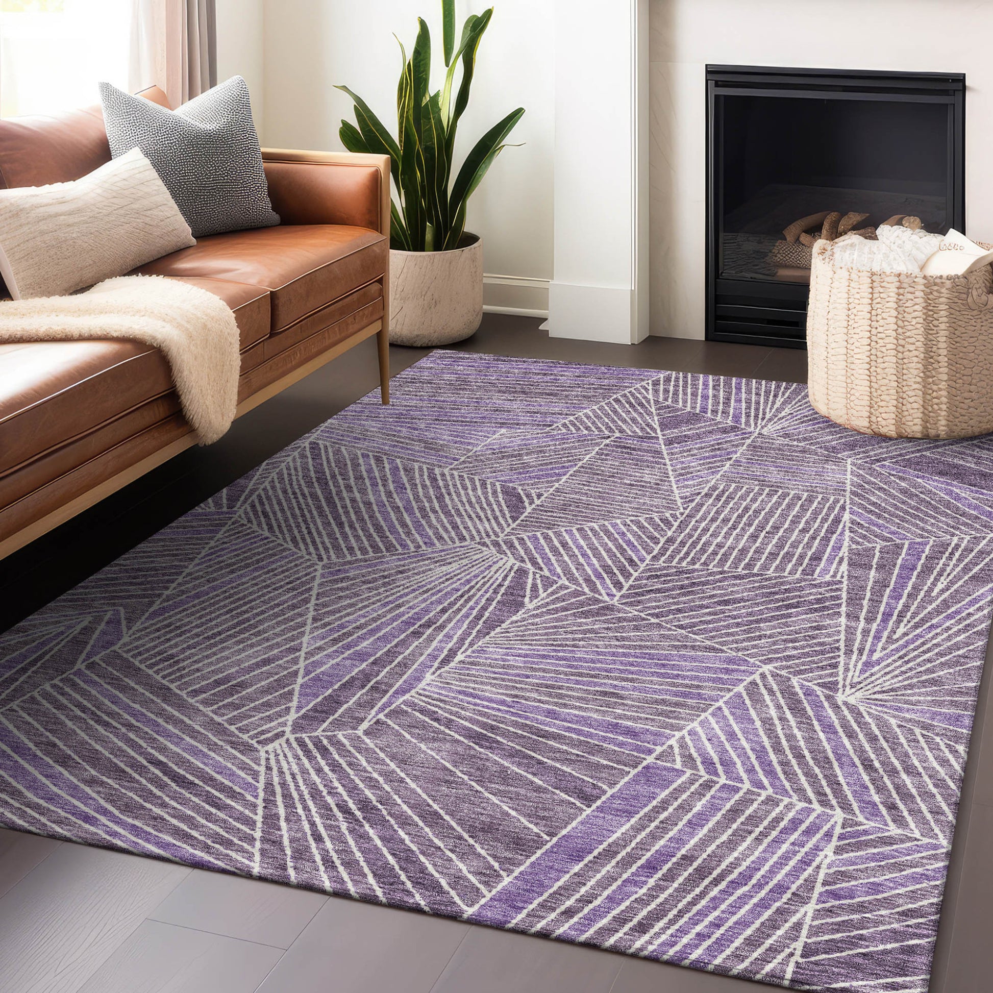 10' X 14' Purple And Ivory Geometric Washable Indoor Outdoor Area Rug-8