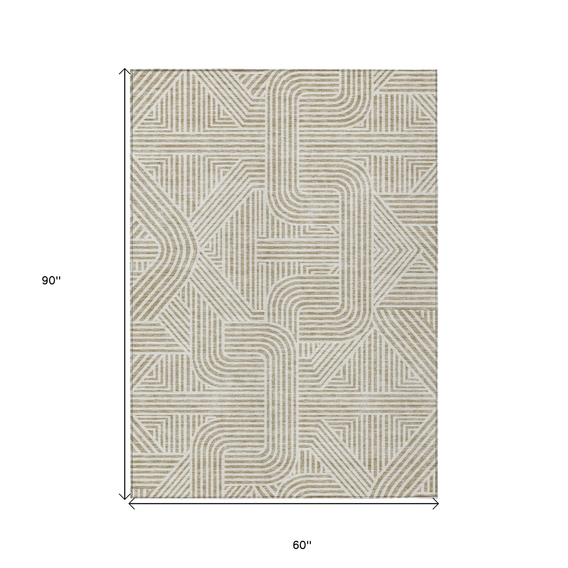 5' X 8' Beige And Brown Abstract Washable Indoor Outdoor Area Rug-2