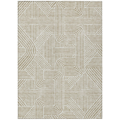 5' X 8' Beige And Brown Abstract Washable Indoor Outdoor Area Rug-1