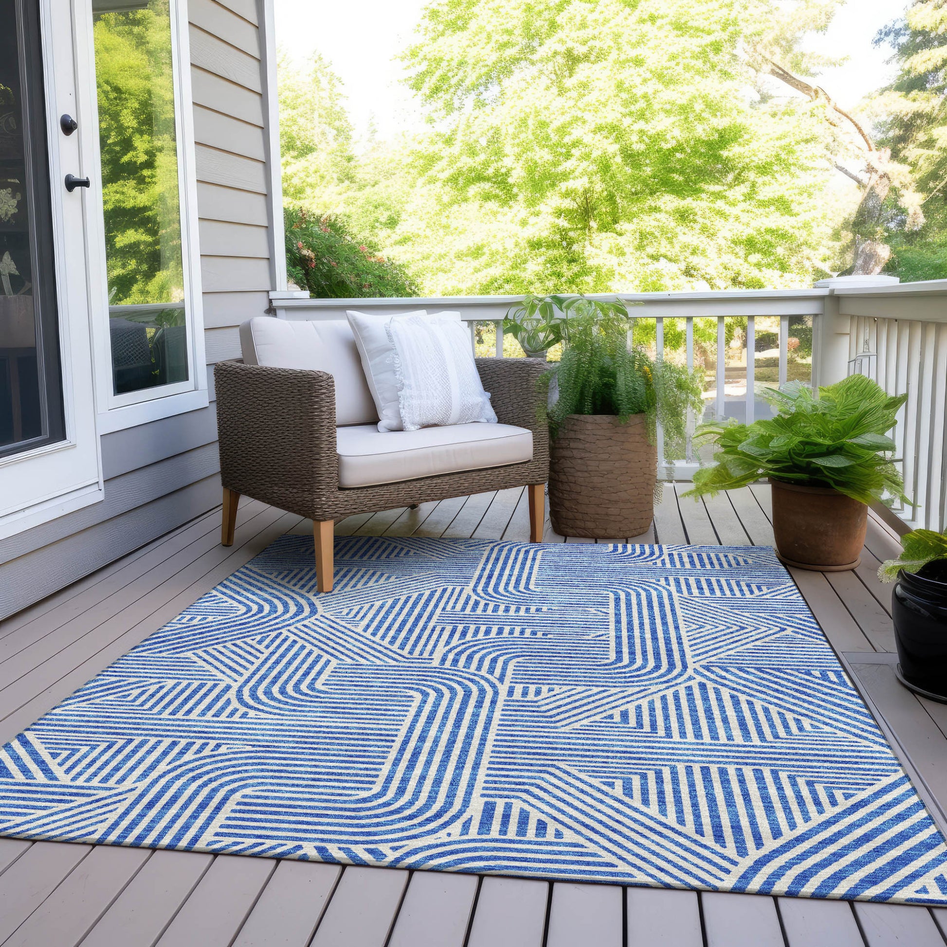 9' X 12' Blue And Ivory Abstract Washable Indoor Outdoor Area Rug-6