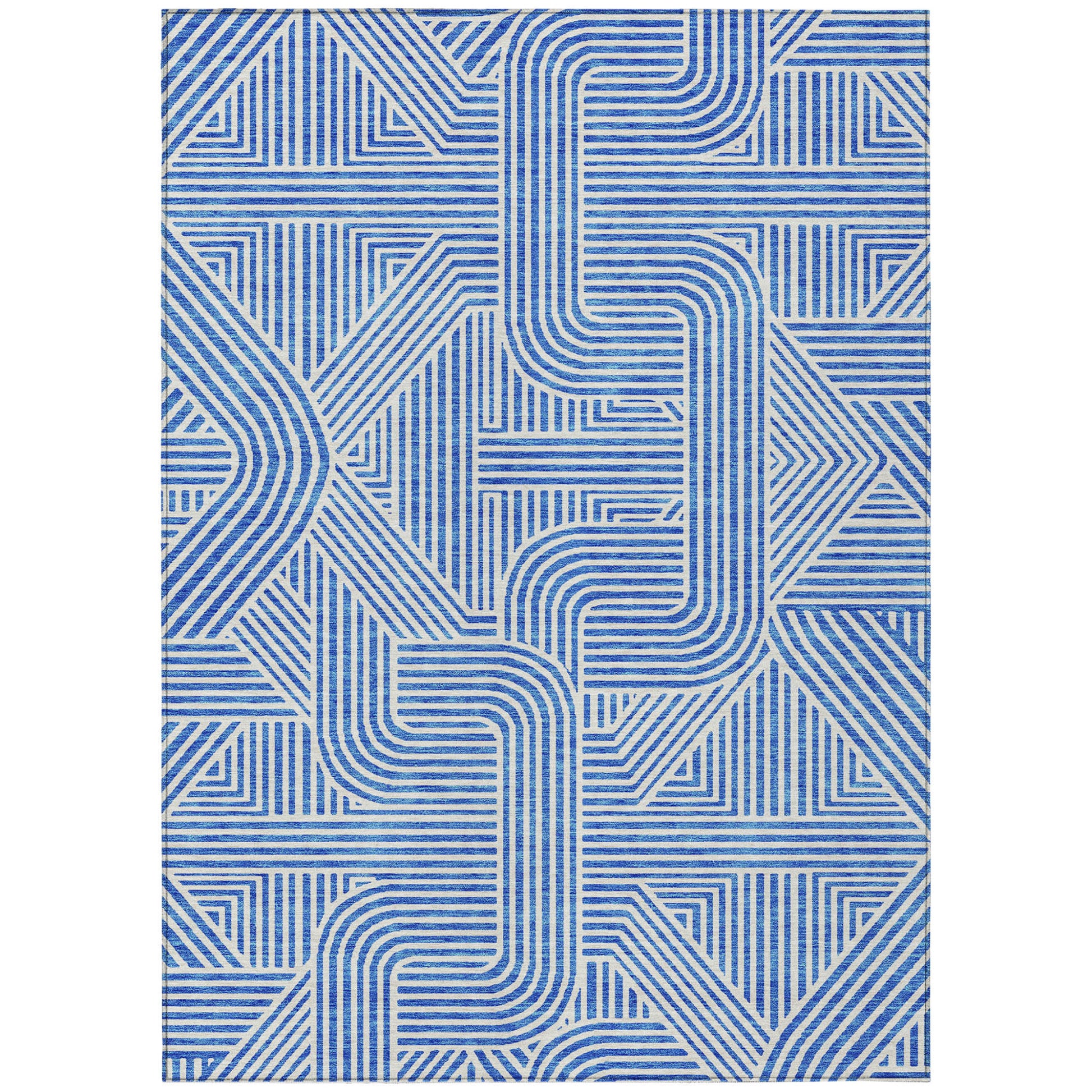 9' X 12' Blue And Ivory Abstract Washable Indoor Outdoor Area Rug-1