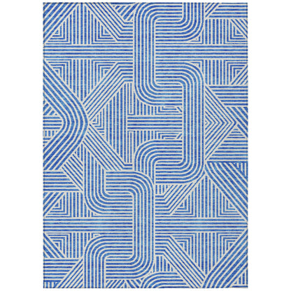 9' X 12' Blue And Ivory Abstract Washable Indoor Outdoor Area Rug-1