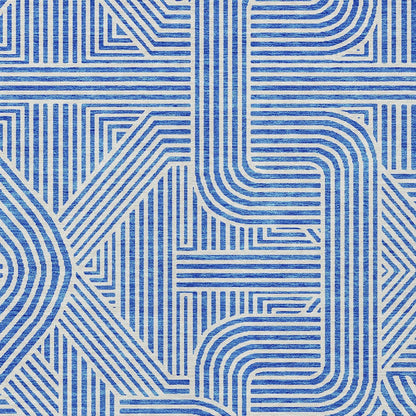 9' X 12' Blue And Ivory Abstract Washable Indoor Outdoor Area Rug-4