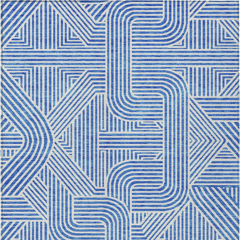 9' X 12' Blue And Ivory Abstract Washable Indoor Outdoor Area Rug-5