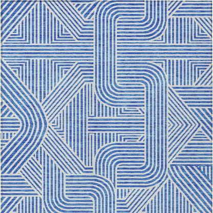 9' X 12' Blue And Ivory Abstract Washable Indoor Outdoor Area Rug-5