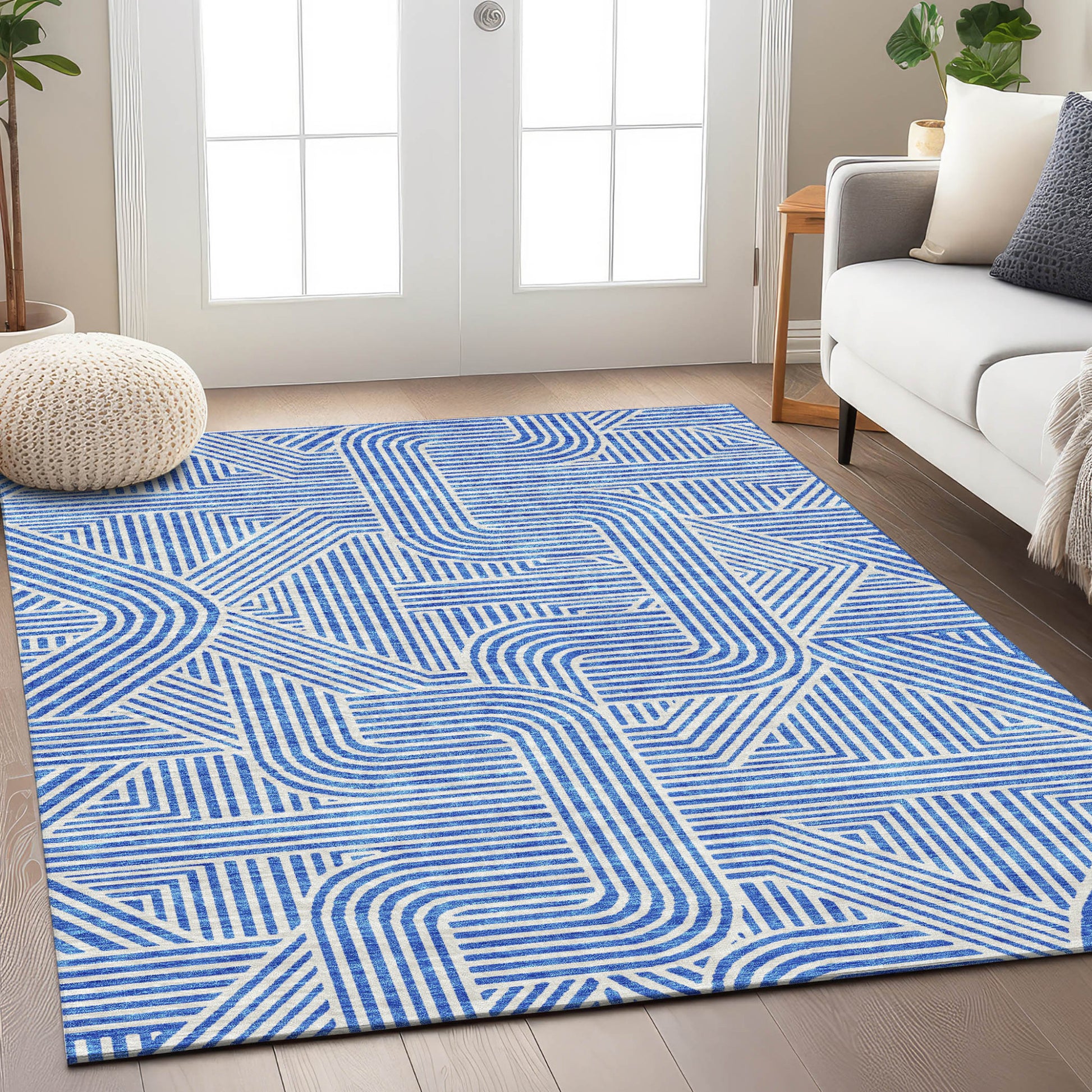 9' X 12' Blue And Ivory Abstract Washable Indoor Outdoor Area Rug-7