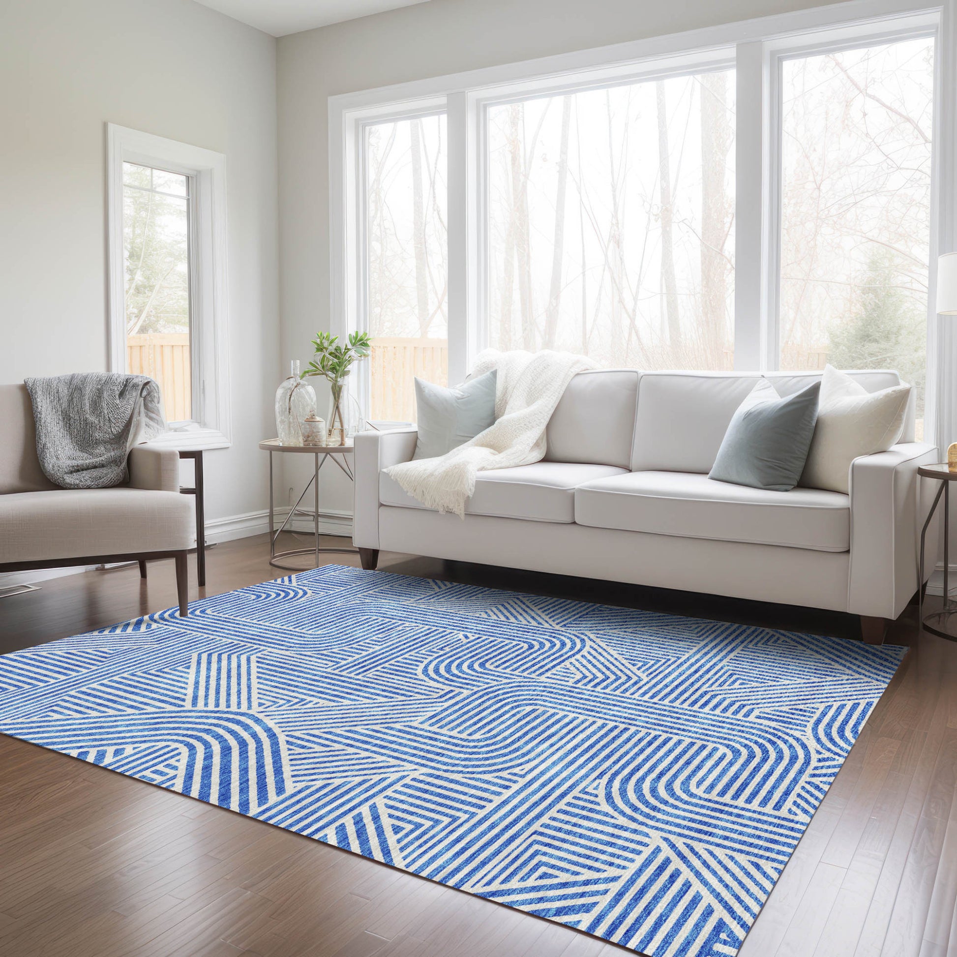 9' X 12' Blue And Ivory Abstract Washable Indoor Outdoor Area Rug-8