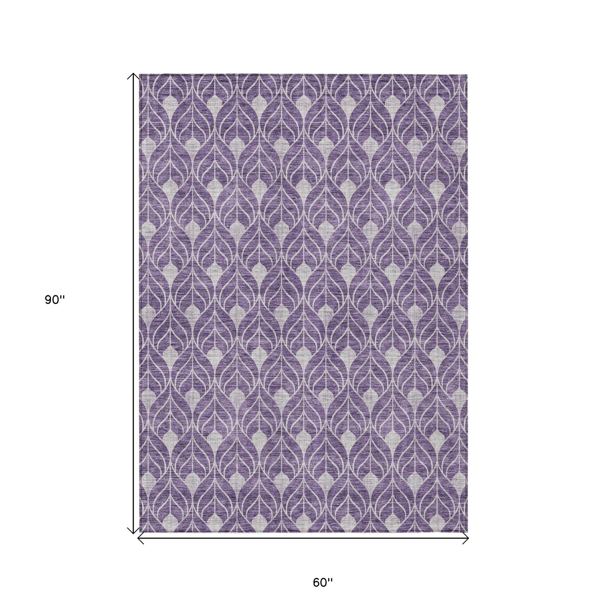 5' X 8' Purple And Ivory Geometric Washable Indoor Outdoor Area Rug-2