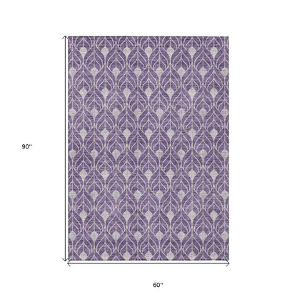5' X 8' Purple And Ivory Geometric Washable Indoor Outdoor Area Rug-2