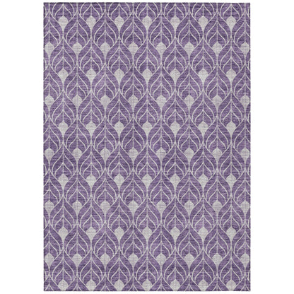5' X 8' Purple And Ivory Geometric Washable Indoor Outdoor Area Rug-1