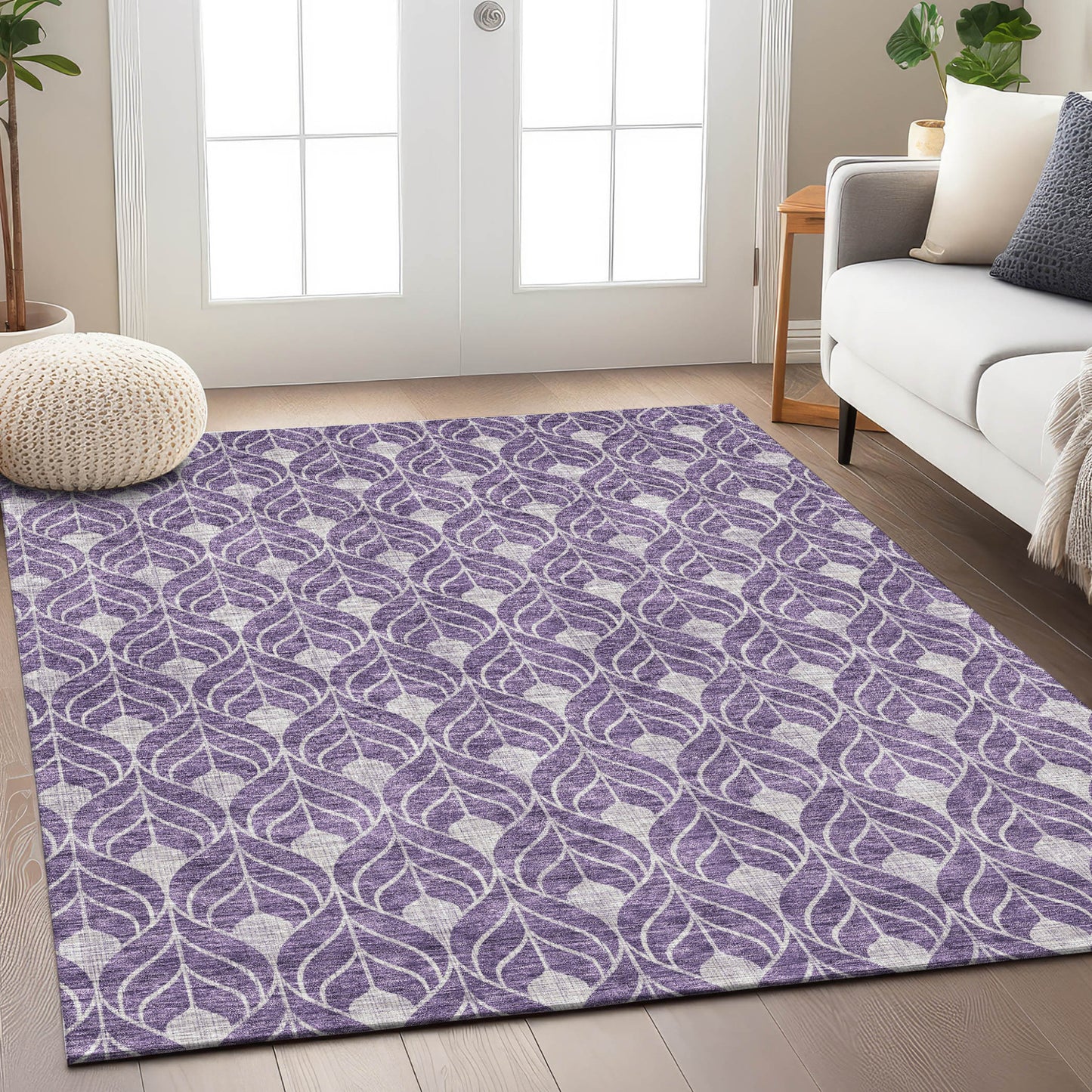 5' X 8' Purple And Ivory Geometric Washable Indoor Outdoor Area Rug-7