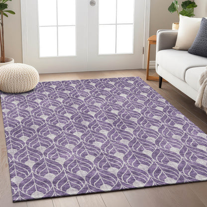 5' X 8' Purple And Ivory Geometric Washable Indoor Outdoor Area Rug-7