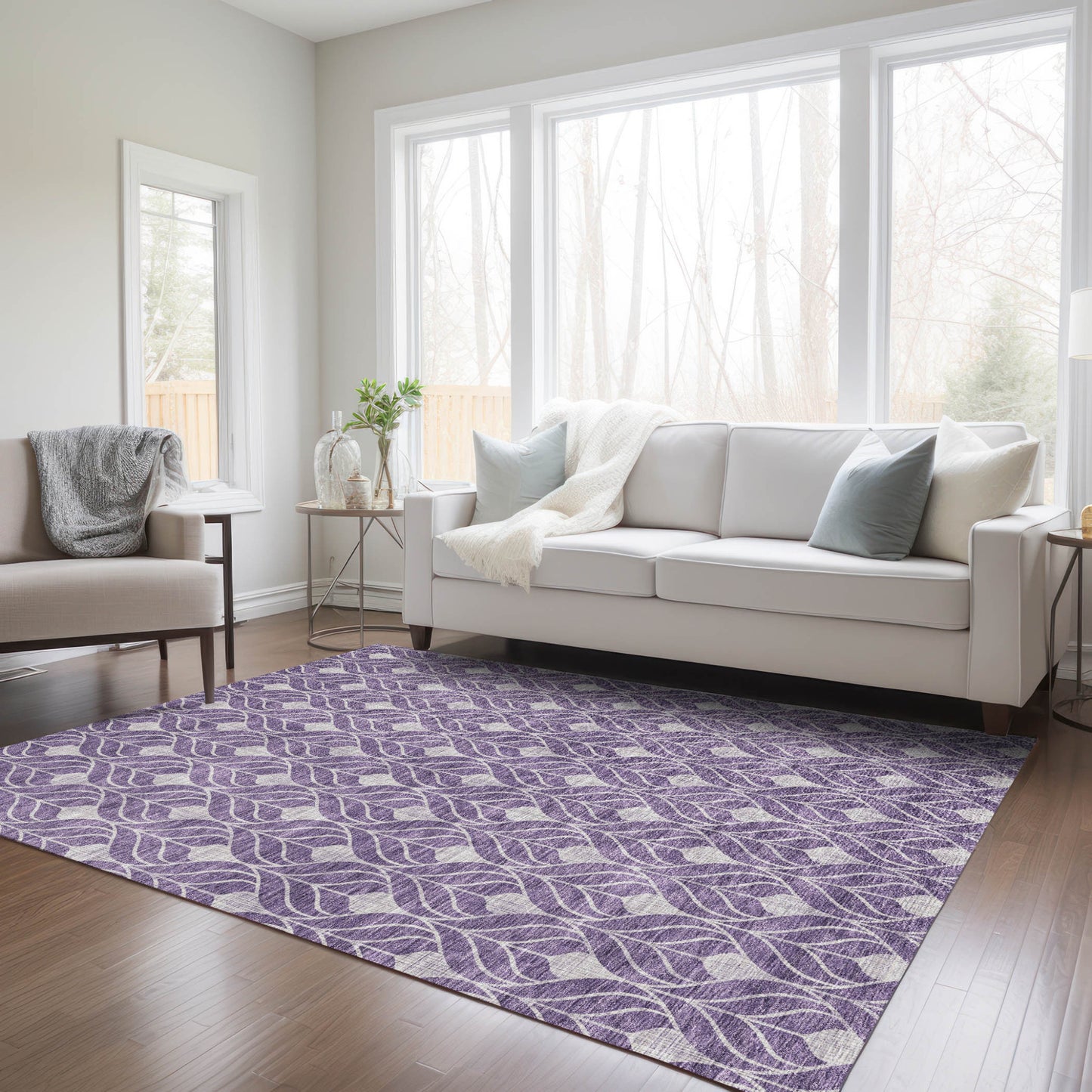 5' X 8' Purple And Ivory Geometric Washable Indoor Outdoor Area Rug-8