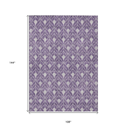 9' X 12' Purple And Ivory Geometric Washable Indoor Outdoor Area Rug-2