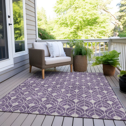 9' X 12' Purple And Ivory Geometric Washable Indoor Outdoor Area Rug-6