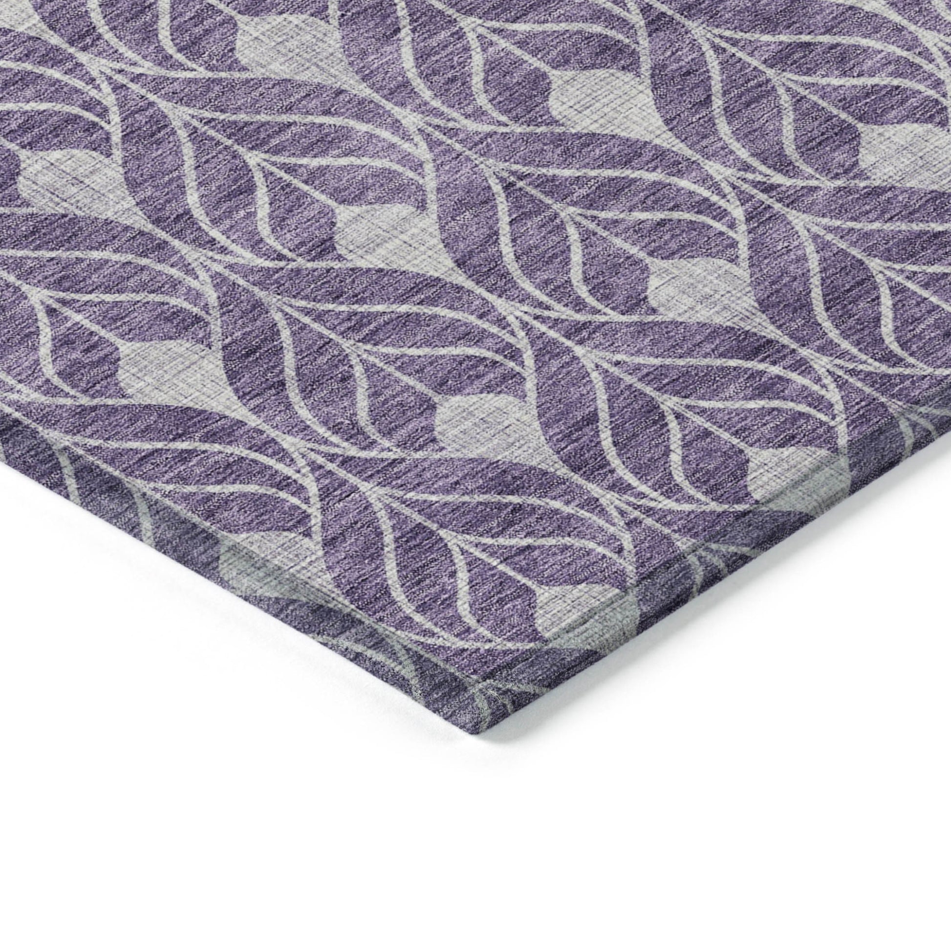 9' X 12' Purple And Ivory Geometric Washable Indoor Outdoor Area Rug-3