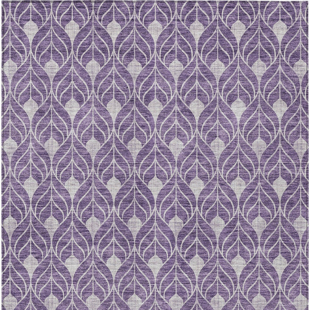 9' X 12' Purple And Ivory Geometric Washable Indoor Outdoor Area Rug-4