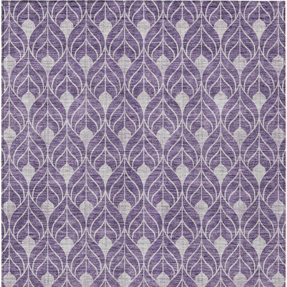 9' X 12' Purple And Ivory Geometric Washable Indoor Outdoor Area Rug-4